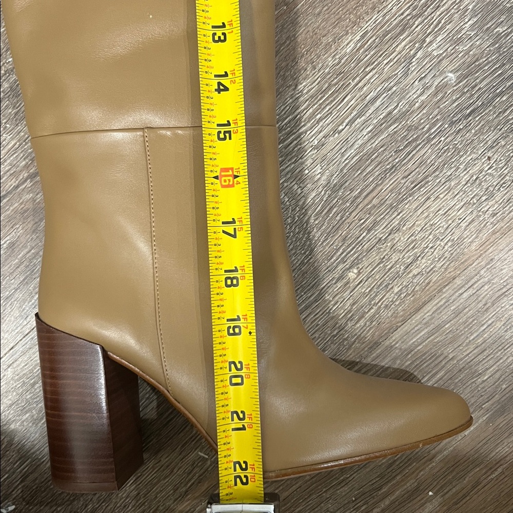 NEW ZARA Leather Knee High Heeled Camel Boots 38 Size 7.5 - Picture 10 of 10